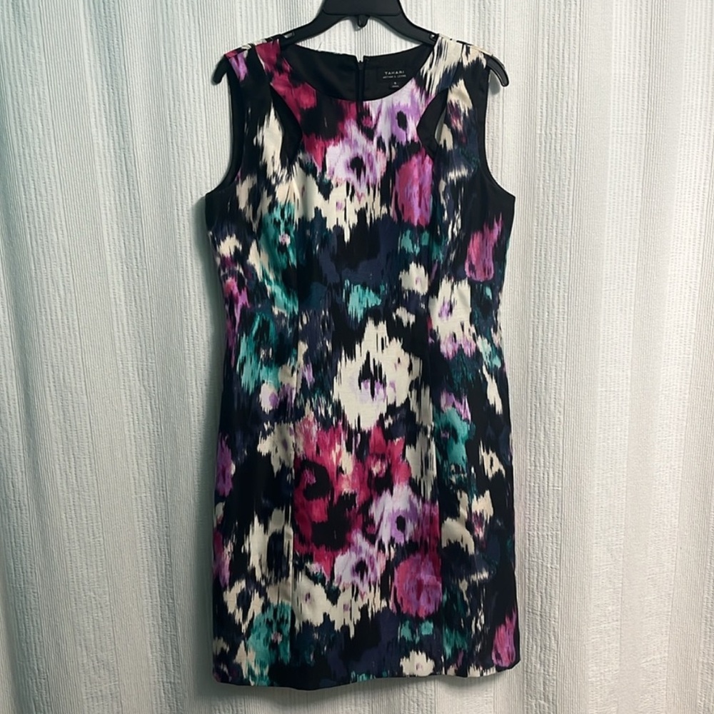 Tahari Arthur S. Levine Floral Cutout Watercolor Dress